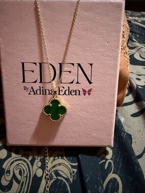 Adina Eden Gold Clover Necklace with Green Enamel